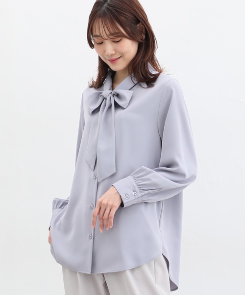 ブラウス シャツ ワンショルボウタイブラウス レディース Honeys ブラウス シャツ チュニック丈ボウタイブラウス
