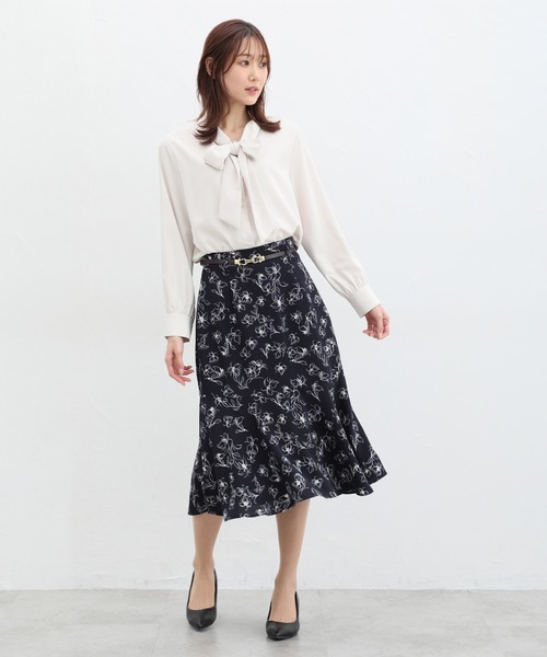 ブラウス シャツ ワンショルボウタイブラウス レディース Honeys ブラウス シャツ チュニック丈ボウタイブラウス