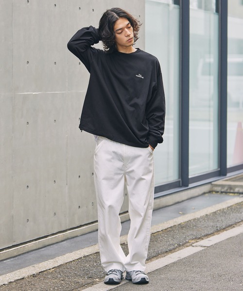 The unormwind tシャツ ロゴ刺繍裾ドローコード長袖 Tシャツ 無地