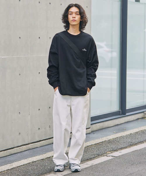 The unormwind tシャツ ロゴ刺繍裾ドローコード長袖 Tシャツ 無地