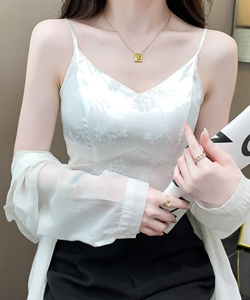 Lace Ladies キャミソール ボタニカル柄 Vネック コンパクト