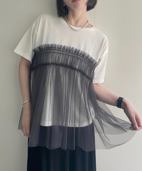 tシャツ バックチュールドッキングトップス レディース ap retro tシャツ チュールドッキングTシャツ レディース