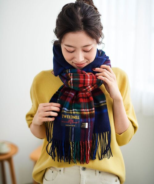 ストール TWEEDMILLストール レディース TWEEDMILL 赤 チェック柄