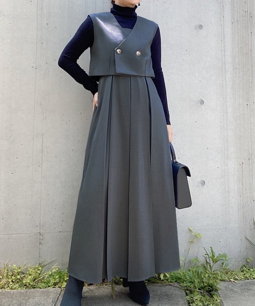 JUNOAH セットアップ ショートベスト＋プリーツキャミワンピース