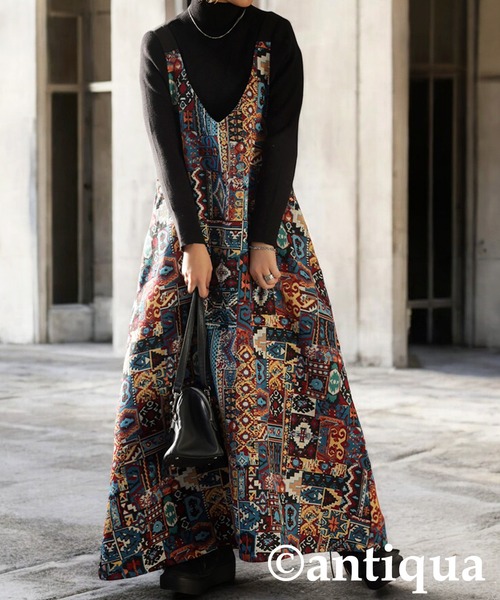 antiqua（アンティカ） ワンピース エスニック柄サロペットワンピース
