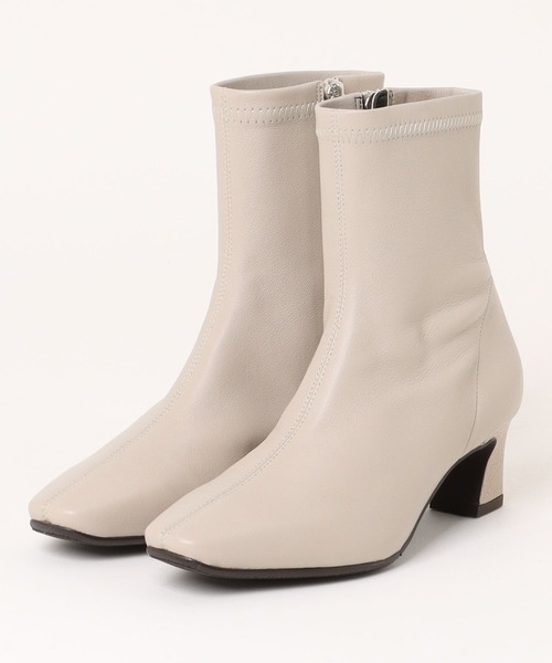 HIMIKO オープントゥ ホワイトミュール　本革(シープ) HIMIKO ブーツ 「Made in Japan」「撥水」5cmヒールシープレザー