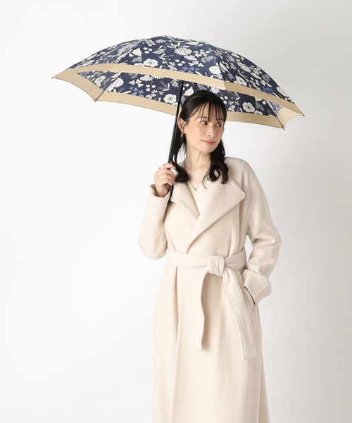 LANVIN en Bleu 折りたたみ傘 簡単開閉 花柄 サテンプリント