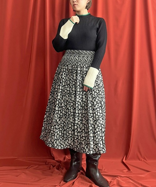 ゆー様レルビエニットチャコール LHELBIE（レルビエ） ニット セーター アンサンブルラメ衿ニット