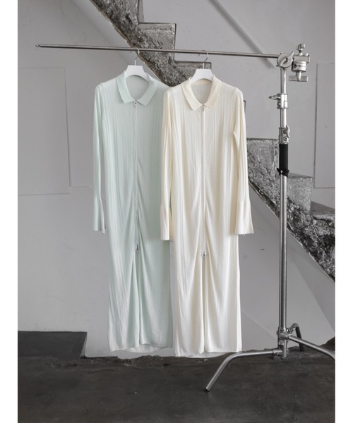 カーディガン zip up long knit cardigan レディース