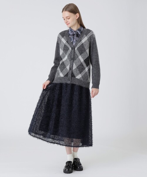 カーディガン 「一部店舗限定」ヘアリークレストブリッジチェックジャカードカーディガン レディース BLUE LABEL CRESTBRIDGE カーディガン ヘアリークレストブリッジ