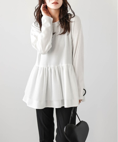 LAYERED PEPURUM TOPS/レイヤードペプラムトップス 楽天市場】ペプラムギャザーチュールトップス トップス レディース