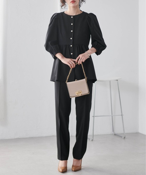 美品✨ウル 19AW フラップポケットパンツ スラックス ストレート ズボン 黒 スラックスパンツ レディース 長ズボン 通勤 黒スラックス