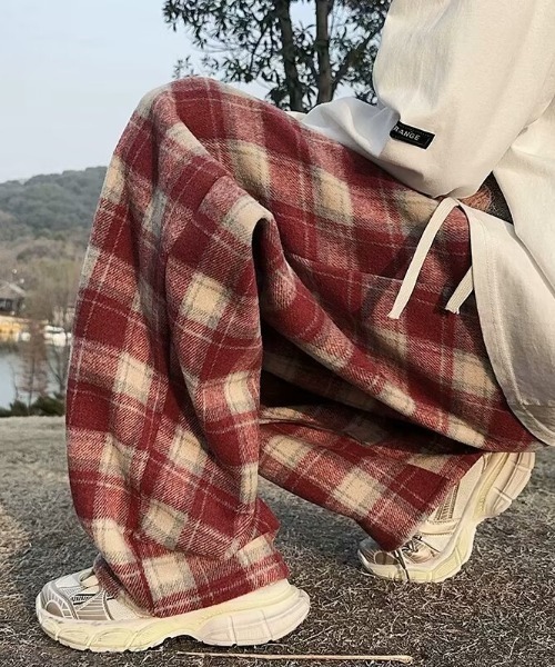 よっちゃんニットチェックパンツ チェック柄ハイウエストショートパンツ [M3970] - レディース