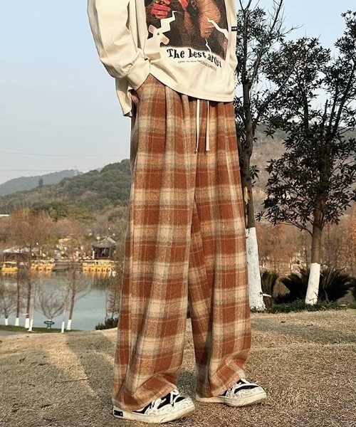link lot パンツ 起毛ネルチェックイージーパンツ レディース メンズ