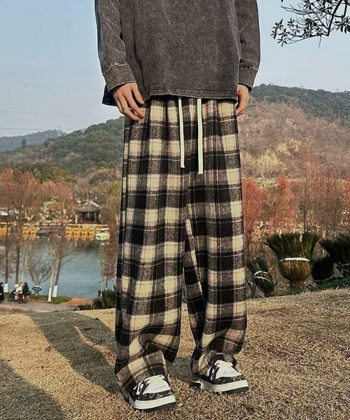 link lot パンツ 起毛ネルチェックイージーパンツ レディース メンズ