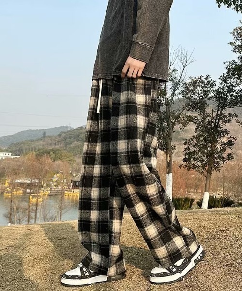 link lot パンツ 起毛ネルチェックイージーパンツ レディース メンズ