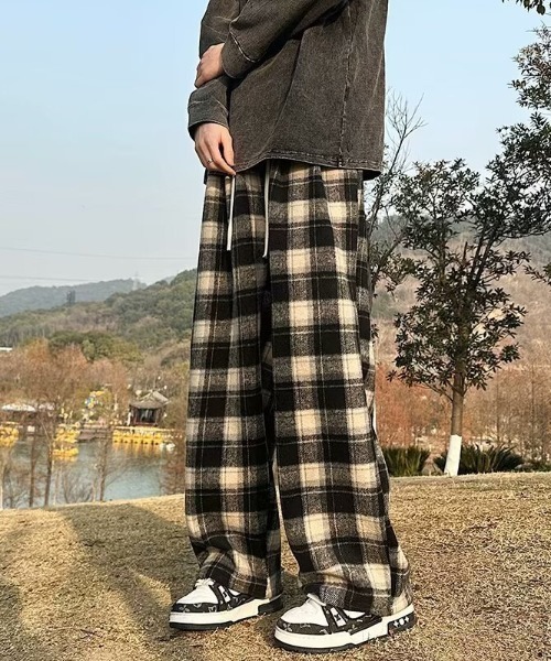 link lot パンツ 起毛ネルチェックイージーパンツ レディース メンズ