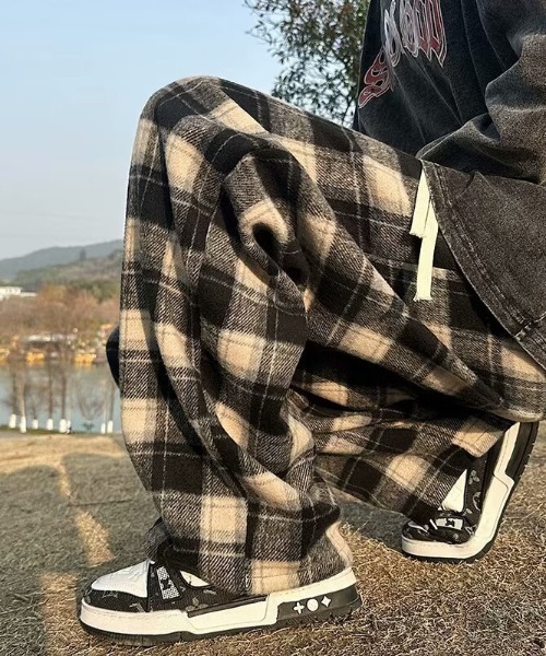 link lot パンツ 起毛ネルチェックイージーパンツ レディース メンズ