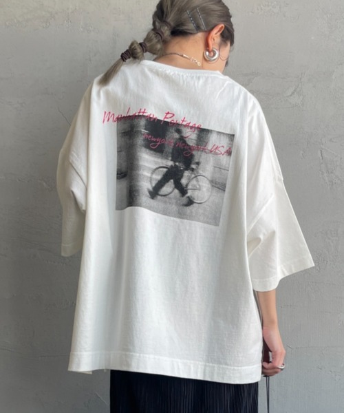tシャツ 「MANHATTAN PORTAGE/マンハッタンポーテージ」 別注 ショート丈 バックフォトプリントTシャツ レディース Manhattan Portage tシャツ 「MANHATTAN PORTAGE/マンハッタン