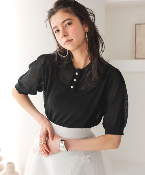 ブラウス シャツ シアーポロシャツ レディース LA BELLE ETUDE ブラウス シャツ longスリーブシアーポロシャツ