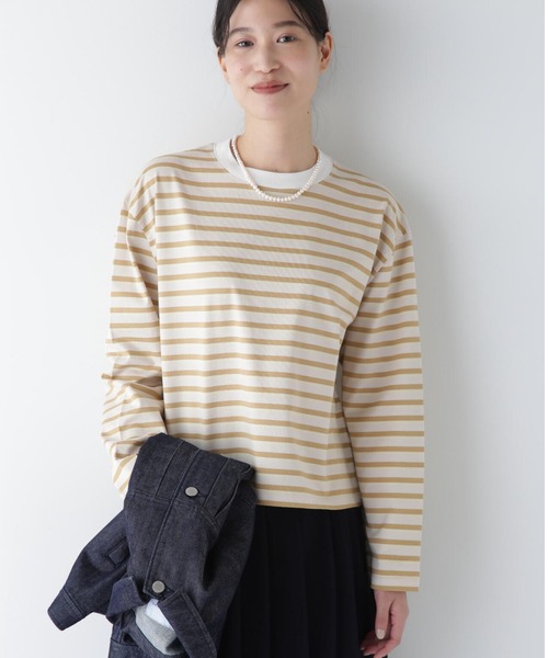 HUMAN WOMAN カットソー　ボーダー human woman ◇太ボーダーカットソー オフ×ミントグリーン3