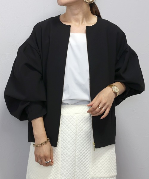 Aletta vita ブルゾン アウター ノーカラー袖タックブルゾン