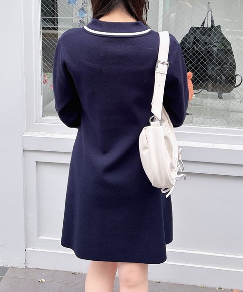 INGNI ワンピース エンブレム胸刺繍配色ポロニットミニ