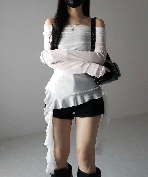 ♦SELF PORTRAIT♦アシンメトリートップス Self Portrait New Striped Frill Asymmetrical Off The