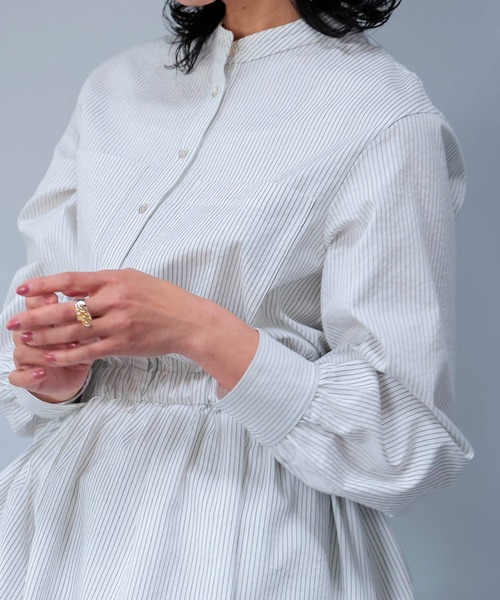 サッカーストライプシャツワンピース Jines ワンピース サッカーストライプシャツワンピース