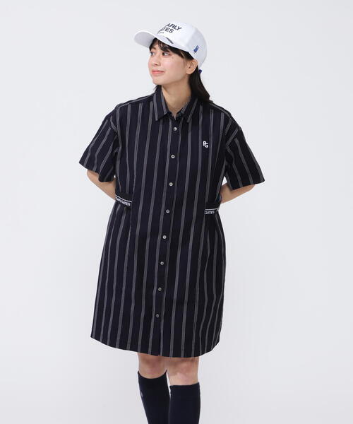 PEARLY GATES パーリーゲイツ ポロシャツワンピース ストライプ柄 M セール】【PEARLY GATES】切替ボーダー 縦ストライプ使い