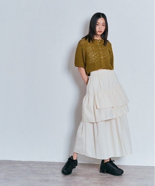 W：Huku カーディガン コンパクト クロシェ編み レディース