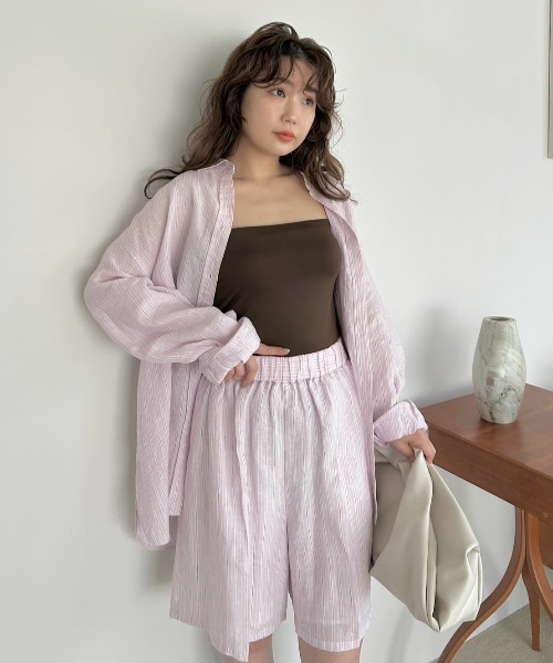 美品　ミラオーウェン フレンチリネンオーバーサイズシャツ　ライトピンク フレンチリネンオーバーサイズシャツ｜Mila Owen ミラ オーウェン