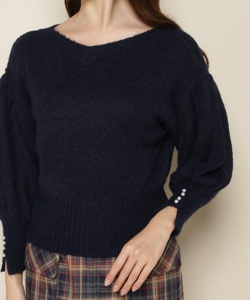 「SWINGLE」 Vネックニット MEDIUM ネイビー レディース_画像3