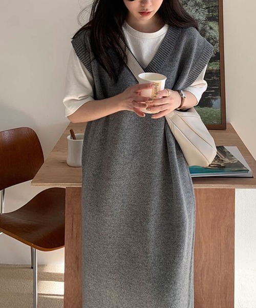 「meJane」 ニットワンピース FREE グレー レディース_画像4