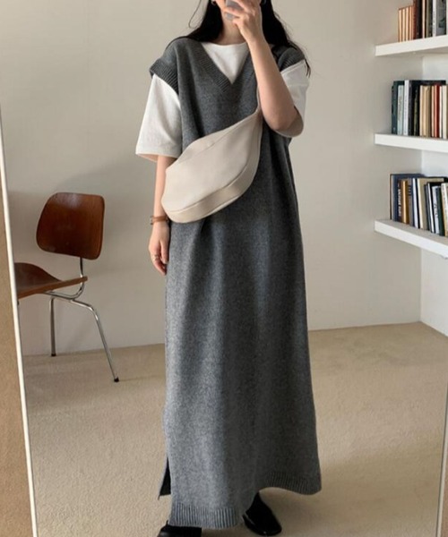 「meJane」 ニットワンピース FREE グレー レディース_画像6