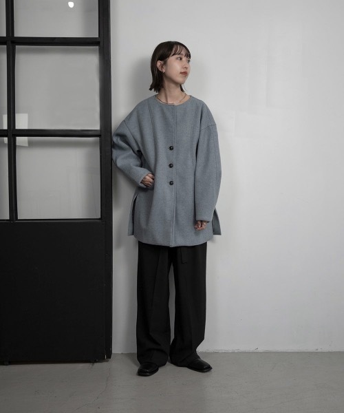 Lawgy グレー ジャケット コート 新品未使用品 値下げ lawgy（ラウジー） ノーカラージャケット FREE オートミール