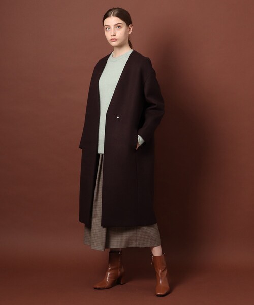 ドレステリア⭐︎ ウール　チェック　ノーカラーコート　36 DRESSTERIOR（ドレステリア） ノーカラーコート 36 グレー レディース