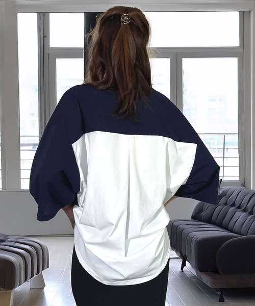 Candlestick tシャツ カットジョーゼット 異素材 ボックスタック