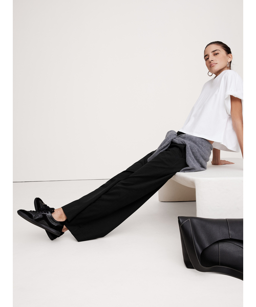 ワイドパンツ パンツ ミッドライズ ワイドレッグ パンツ レディースの画像