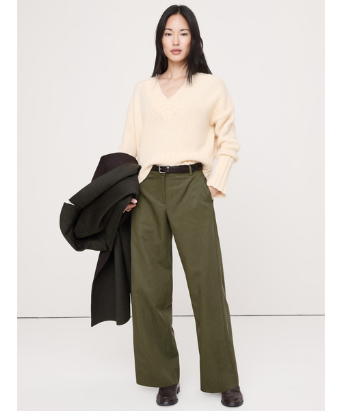 ワイドパンツ パンツ ミッドライズ ワイドレッグ パンツ レディースの画像