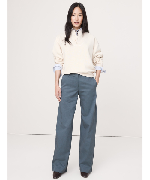 ワイドパンツ パンツ ミッドライズ ワイドレッグ パンツ レディースの画像