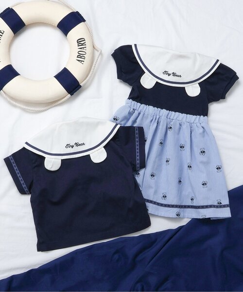 apres les cours ワンピース tiny bearセーラー衿ドッキング