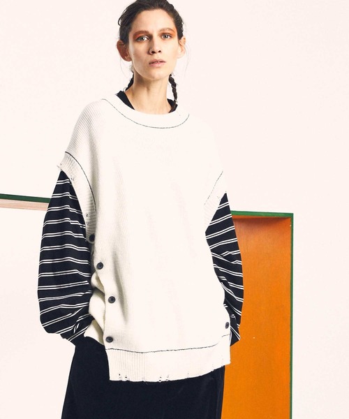 【MAISON SPECIAL】半袖ニット(ユニセックス) MAISON SPECIAL（メゾンスペシャル） 半袖ニット 1 パープル メンズ