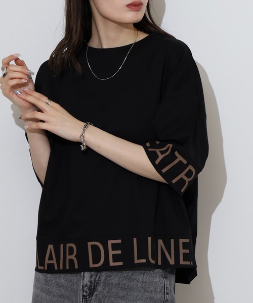 tシャツ BRODIAEA ビッグロゴ切り替え5分袖カットソー レディース