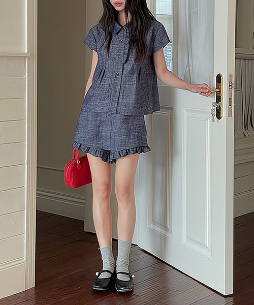 袖フリル　ノースリーブ　ショートパンツ　セットアップ　春夏　サイズM ゴルフ Girly Doll（ガーリードール） セットアップ フリルデザイン