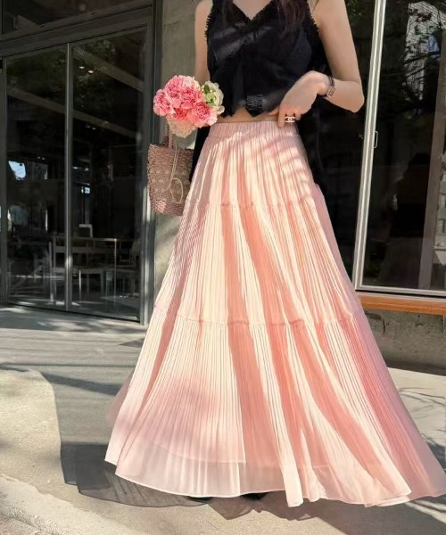 FINEnough スカート 消しプリーツ3段ティアードロングスカート