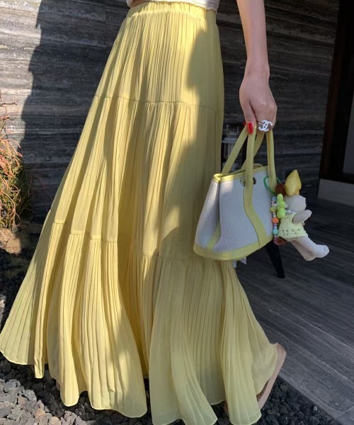FINEnough スカート 消しプリーツ3段ティアードロングスカート
