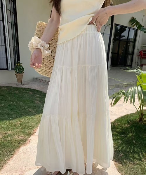 FINEnough スカート 消しプリーツ3段ティアードロングスカート