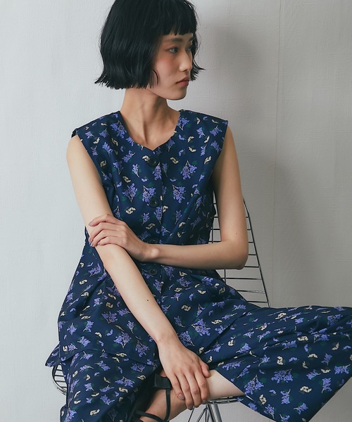ベスト ジレ 「セットアップ対応」花柄ペプラムベスト レディース
