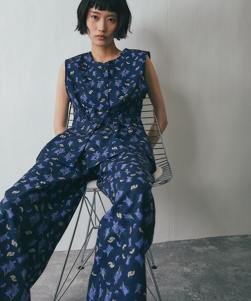 ベスト ジレ 「セットアップ対応」花柄ペプラムベスト レディース